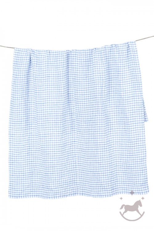 Mėlynas languotas lininis rankšluostis  